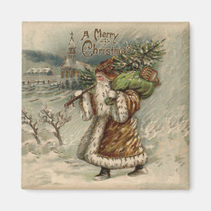 Aimant Père Noël victorien avec arbre de Noël