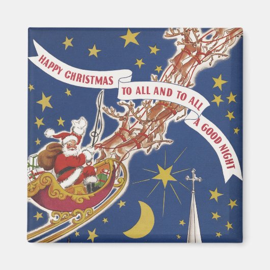 Aimant Père Noël Vintage Avec Renne Volant (Devant)