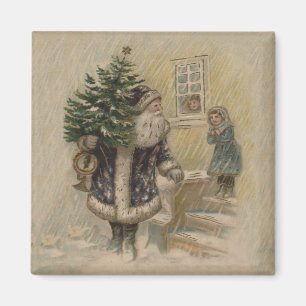 Aimant Père Noël Vintage Neige Arbre de Noël