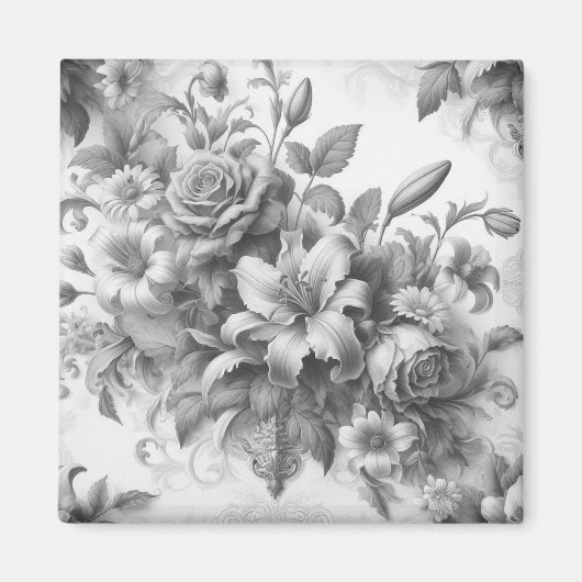 Aimant Perfection florale noire et blanche (Devant)