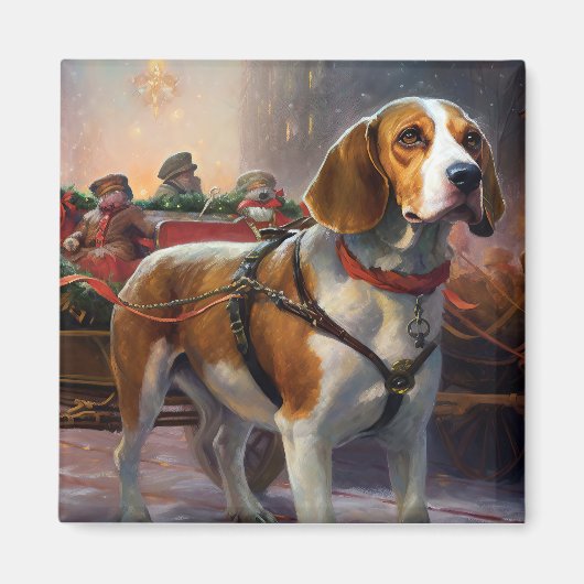 Aimant Période de fêtes de Noël Beagle (Devant)