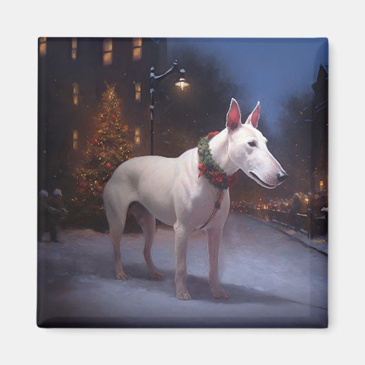 Aimant Période de fêtes de Noël du Bull Terrier (Devant)