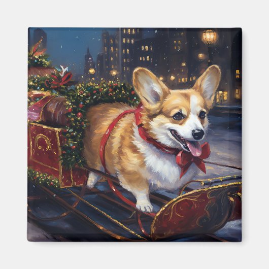 Aimant Période festive de Noël Corgi (Devant)