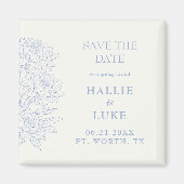 Aimant Periwinkle Blue Peony Line Art Wedding Save Date (Devant)