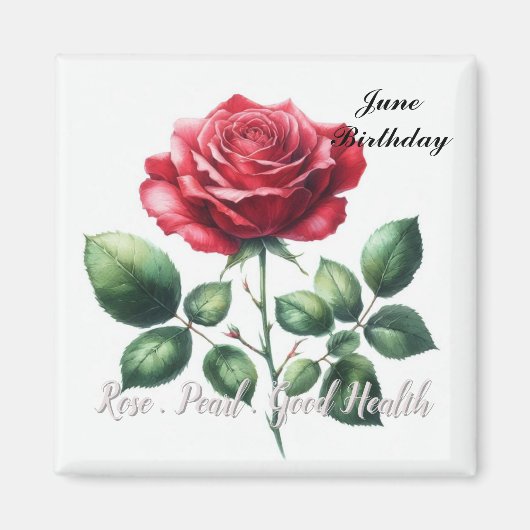 Aimant Perle et rose rouge de naissance de juin (Devant)