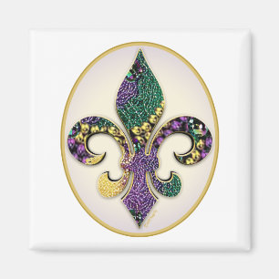Aimant Perle Fleur de lis de mardi gras