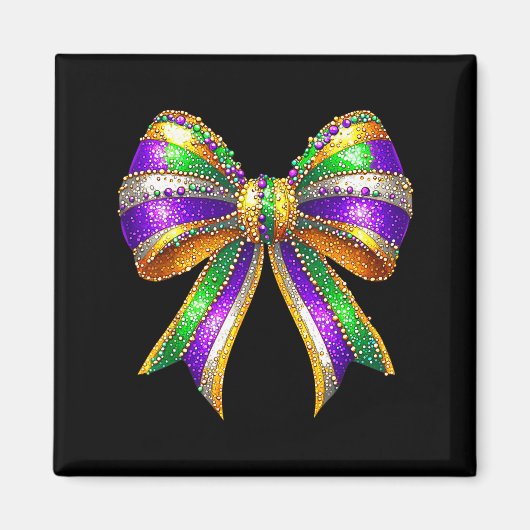 Aimant Perles de Mardi Gras Conception de Nœud Coquette (Devant)