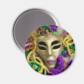 Aimant Perles violettes et or Masquerade Masque Mardi Gra (Recto/Verso)