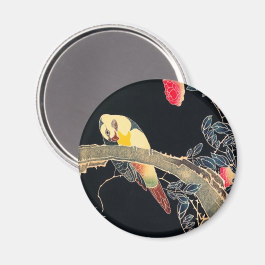 Aimant Perroquet sur la branche d'un Rose en fleurs Bush (Recto/Verso)