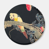 Aimant Perroquet sur la branche d'un Rose en fleurs Bush (Devant)