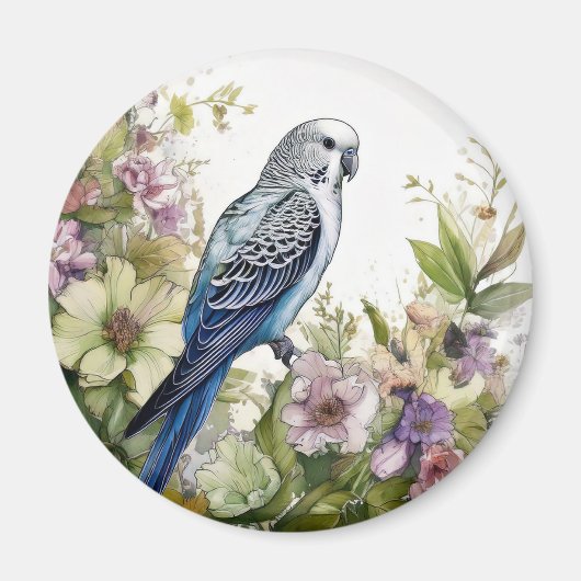 Aimant Perruche bleue et fleurs (Devant)