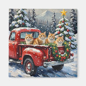 Aimant Persian Cat Christmas Red Truck Holiday (Devant)