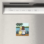 Aimant Personalisé Jaune Labrador et maman Long (In Situ (Lave-vaisselle))