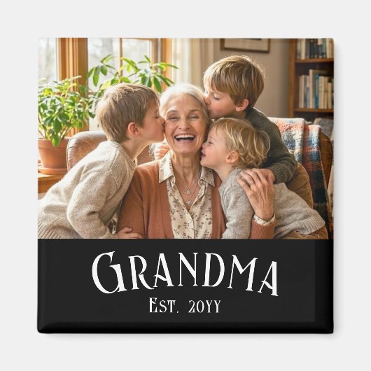 Aimant Personalize Name Grandma Est Year Photo Gift (Devant)