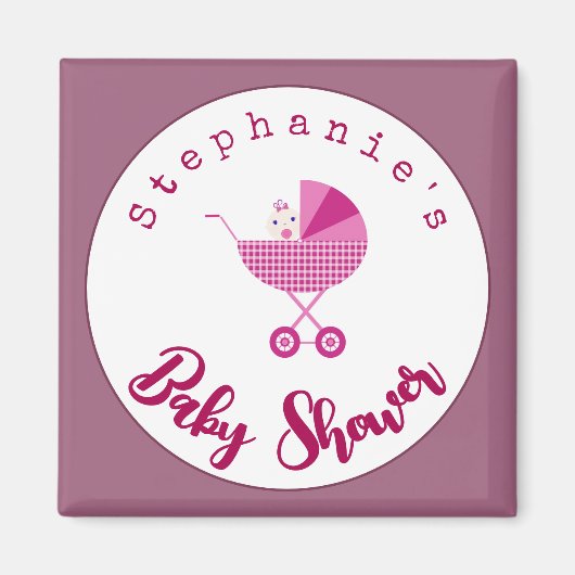 Aimant Personalize Pink Carriage Baby Shower Favor (Devant)