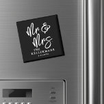 Aimant Personalized Black Wedding Favor<br><div class="desc">Personalized Wedding Magnet Favor. These custom magnets feature a simple black and white design with a clean black background and crisp white fonts for a timeless look. “Mr. & Mrs” appears in large handwritten script, paired with a classic serif font for a balanced and elegant style. At the bottom, the...</div>