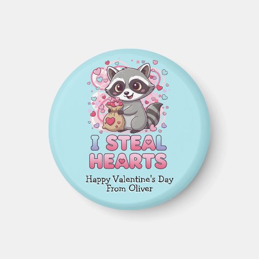 Aimant Personalized Cute Raccoon Classroom Valentine (Devant)