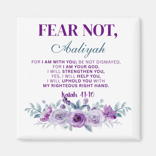 Aimant Personalized Fear Not Isaiah 41:10 Purple Floral (Devant)