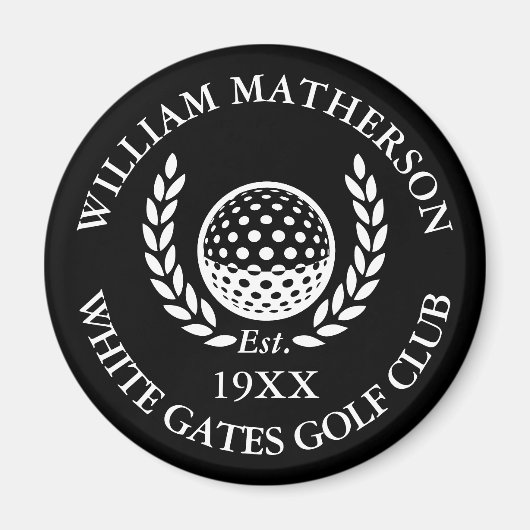 Aimant Personalized Golf Club Name Black And White (Devant)