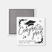 Aimant Personalized Graduation Elegant Script Stars & Cap (Recto/Verso)