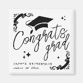 Aimant Personalized Graduation Elegant Script Stars & Cap (Devant)