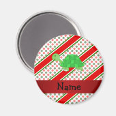 Aimant Personalized name turtle christmas polka (Recto/Verso)