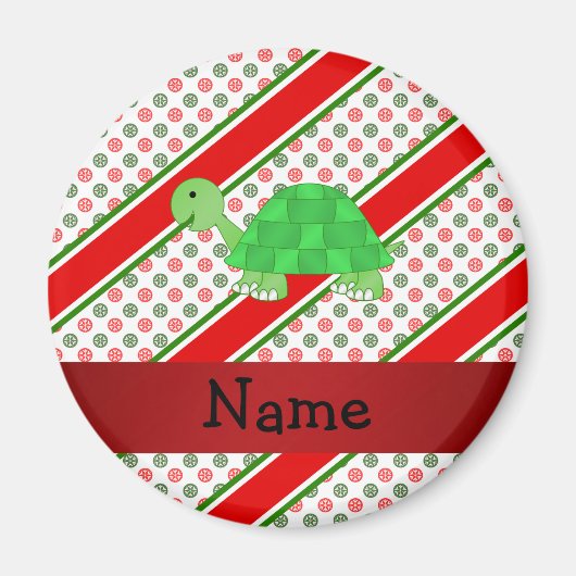 Aimant Personalized name turtle christmas polka (Devant)