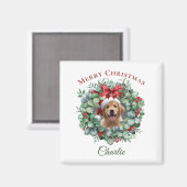 Aimant Personalized Pet Christmas with Wreath & Name (Recto/Verso)