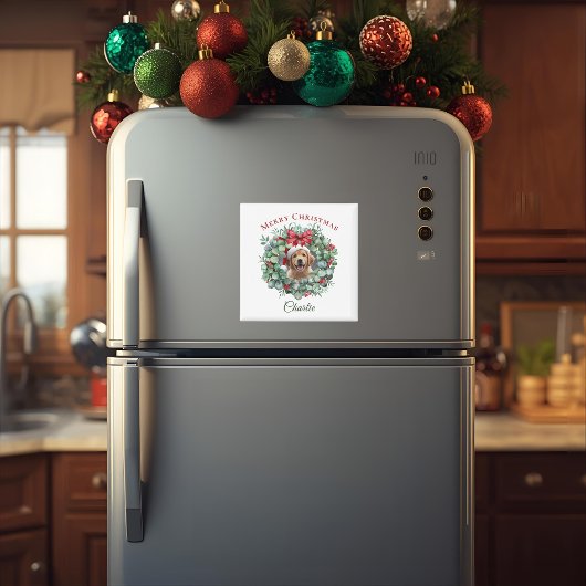 Aimant Personalized Pet Christmas with Wreath & Name