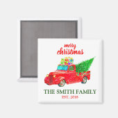 Aimant Personalized Vintage Red Truck Christmas (Recto/Verso)