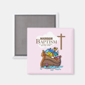 Aimant Personnalisable, baptême de bébé fille Arche de No (Recto/Verso)