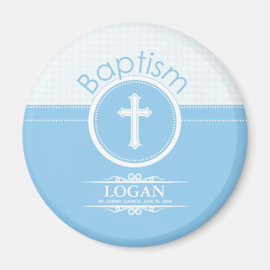 Aimant Personnalisable, Enfant Garçon Bleu de Dieu Baptêm (Devant)