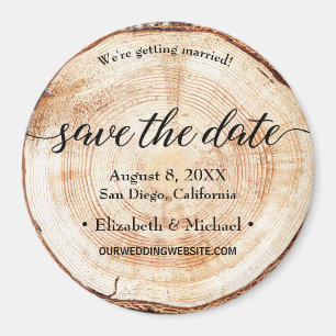 Aimant Personnalisé Enregistrer la date Script Wood Grain
