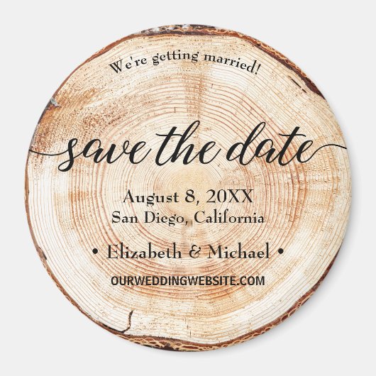 Aimant Personnalisé Enregistrer la date Script Wood Grain (Devant)