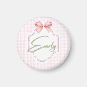 Aimant Personnalisé Everly Baby Girl Nursery Bow&En vichy