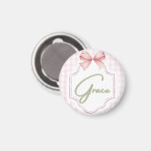 Aimant Personnalisé Grace Baby Girl Nursery Bow&En vichy (Recto/Verso)