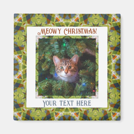 Aimant Personnalisé Joyeux Noël Green Chat Kitten Animal  (Devant)