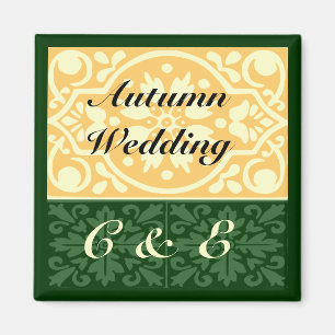 Aimant personnalisé Monogramme Brun Vert Mariage d