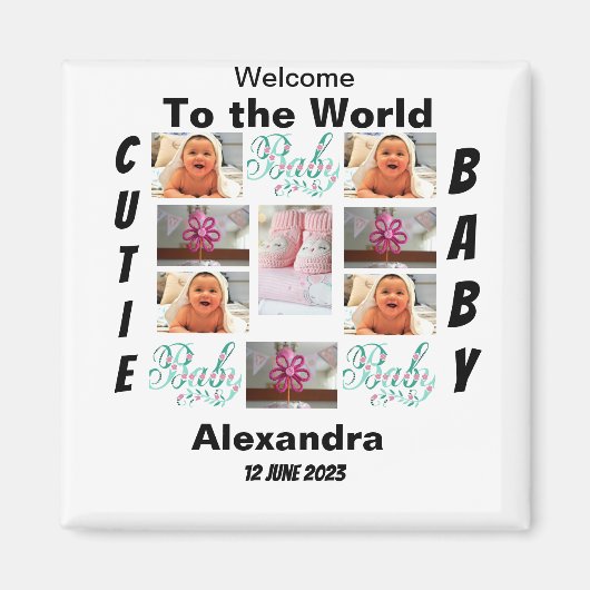 Aimant Personnalisé Nouveau bébé 11 Photo Collage (Devant)