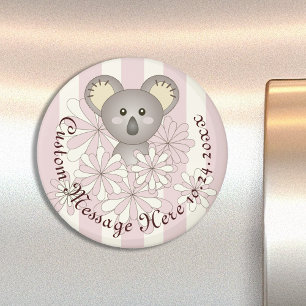 Aimant Personnalisé Pink Stripe Baby Koala Party Favorise