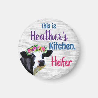 Aimant Personnalisé Votre nom cuisine Heifer Cow