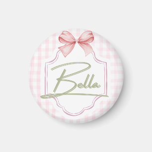 Aimant Personnalisée Bella Baby Girl Nursery Bow&En vichy