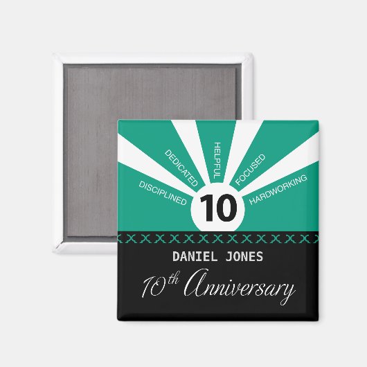 Aimant Personnaliser, 10e anniversaire de l'employé (Recto/Verso)