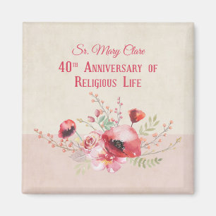 Aimant Personnaliser, 40e anniversaire Nun, rose et