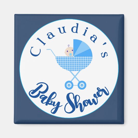 Aimant Personnaliser le Baby shower de transport bleu Fav (Devant)