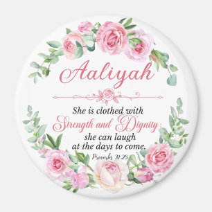 Aimant Personnaliser Prov 31:25 Fête des Mères Rose Rose