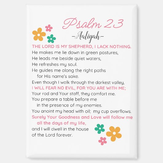 Aimant Personnaliser Psaume 23-NIV Bible Scripture Fleurs (Recto)