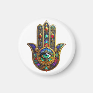 Aimant Pétales de fleurs de couleur de paon Hamsa Vert Tr