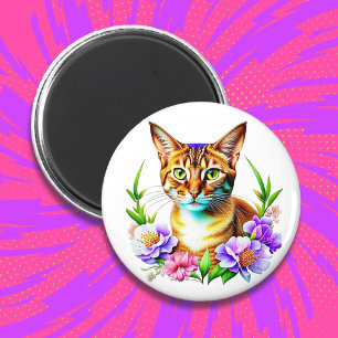 Aimant Pétales et Purr Cute Chat et jolies Fleurs