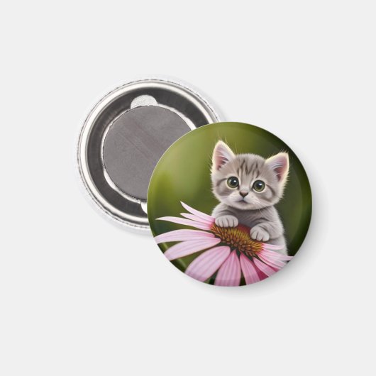 Aimant Petit chat gris floral mignon (Recto/Verso)